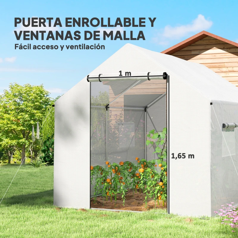 Outsunny Invernadero de Túnel 2x3x2 m con 4 Ventanas de Malla y Puerta con Cremallera Invernadero de Huerto para Jardín Blanco