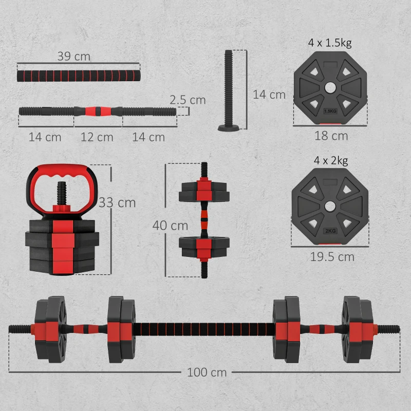 SPORTNOW 4-in-1 Dumbbell Set Dumbbells Adjustable 15 KG for Home Strength Training