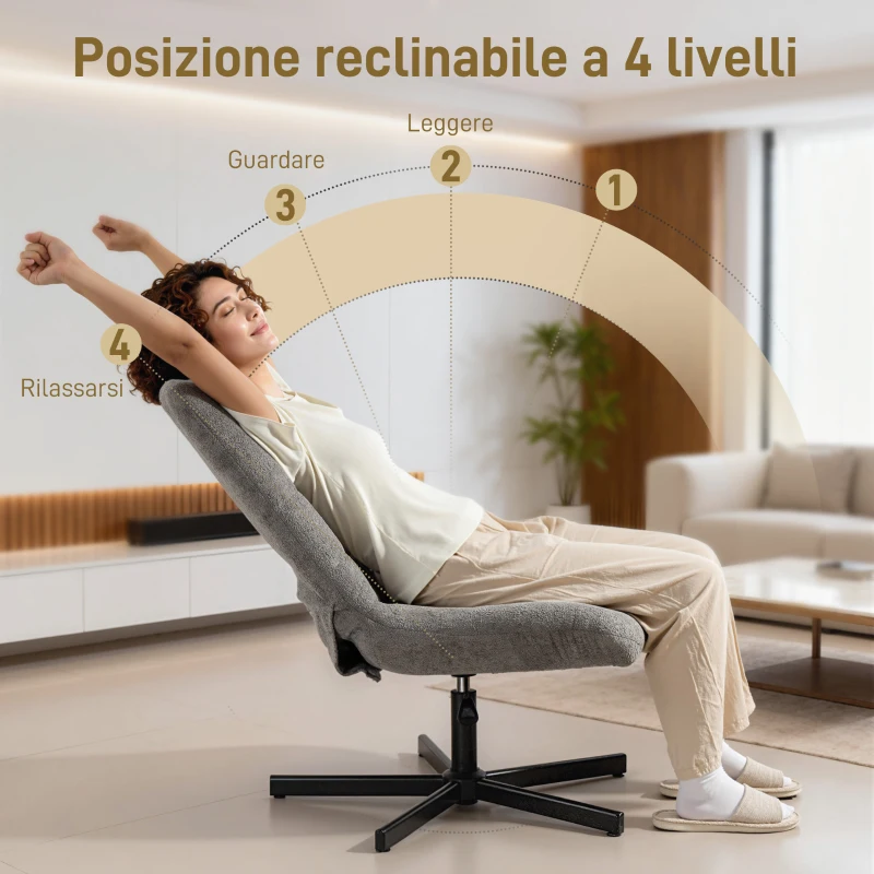 HOMCOM Poltrona Reclinabile su 4 Livelli Effetto Velluto con Poggiapiedi Indipendente, 66x80x93-104 cm, Grigio