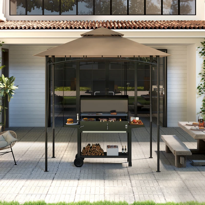 Outsunny Copertura per Gazebo da Giardino per Barbecue 1.52x2.44 m a 2 Livelli in Poliestere 160gsm Cachi