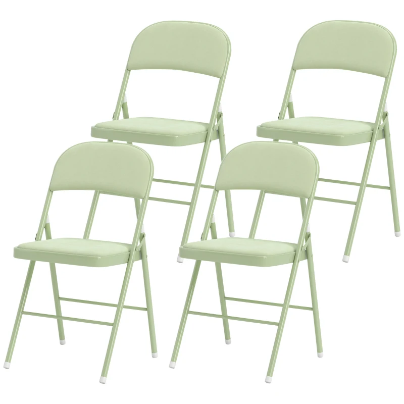 HOMCOM Set of 4 Portable Indoor Folding Chairs with Velvet-Padded Seats and Backs, Steel Frame, Green