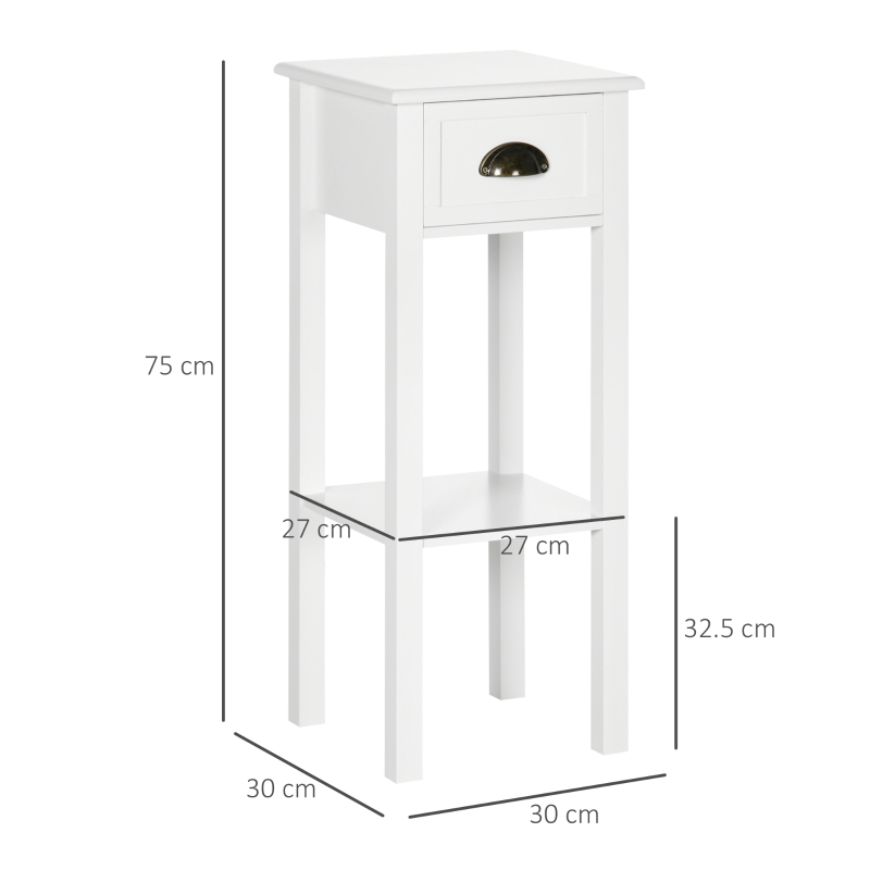 HOMCOM Set of 2 Side Tables End Table Pedestal - drawer, shelf - dim. 30L x 30l x 75H cm - shell handles Aged Brass MDF White