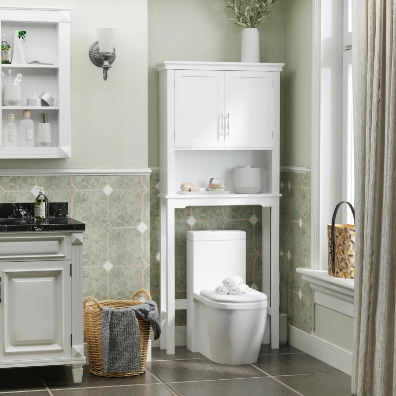kleankin Over-toilet WC cabinet with double-door cupboard, adjustable shelf and niche, dim. 71 x 20.5 x 165 cm, white