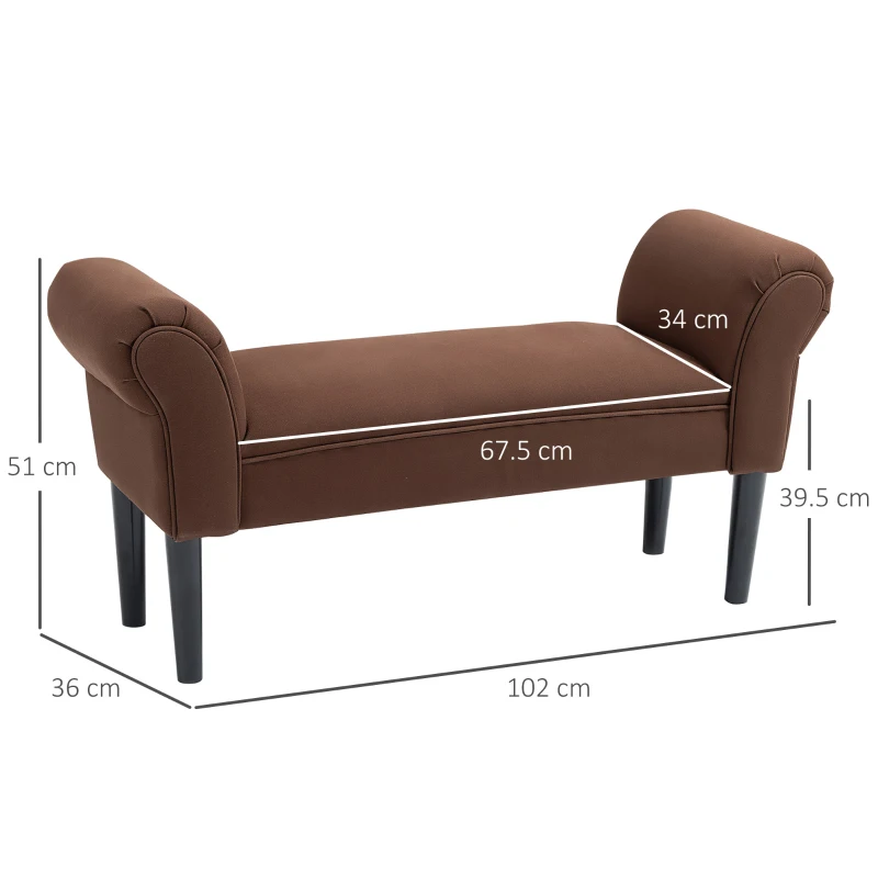 HOMCOM Bench Banquette Contemporary Design curved armrests Great Comfort 102L x 36l x 51H cm Brown
