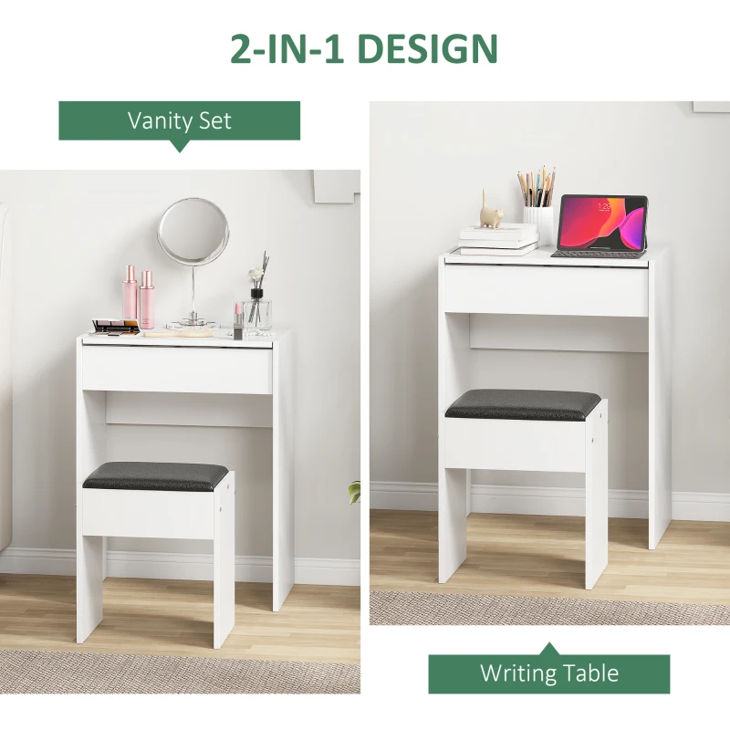 HOMCOM Dressing Table with Mirror and Stool, Vanity Makeup Table with Flip Up Mirror, Vanity Desk with Storage Unit and Padded Seat, White