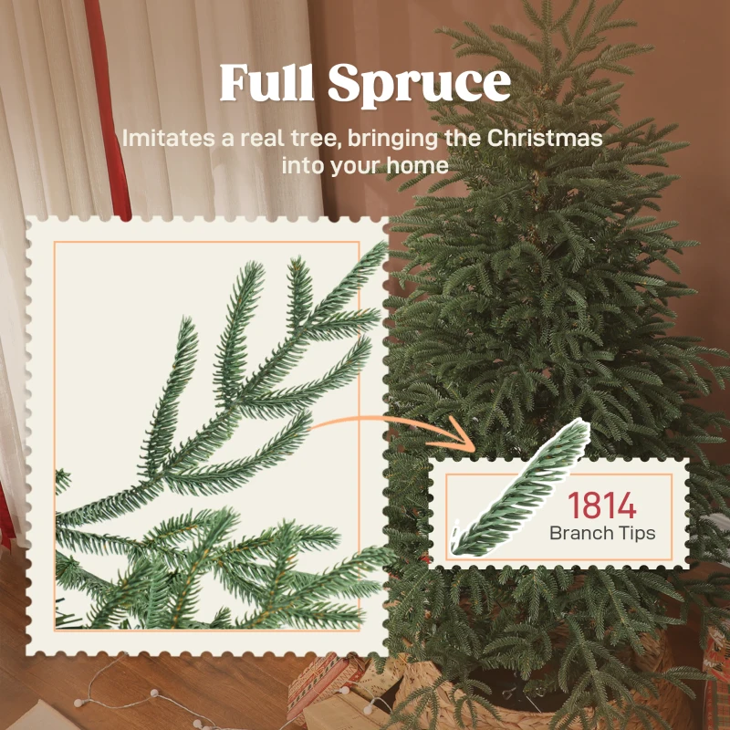 HOMCOM 6 ft Full Spruce Christmas Tree with Realistic Dense Tips, Easy Assembly - Green