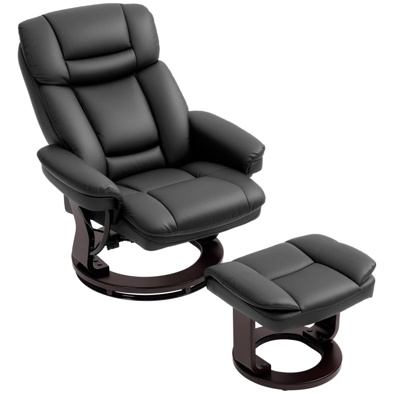 HOMCOM Recliner with Footstool, Adjustable Chair, Faux Leather Upholstery, Padded Chair with Foldable Backrest, Black