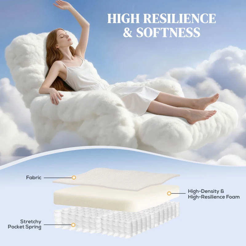 HOMCOM Fotoliu Reclinabil 135° max în Material cu Efect de In, Spumă, Oțel și Lemn, 73x86x100 cm, Crem