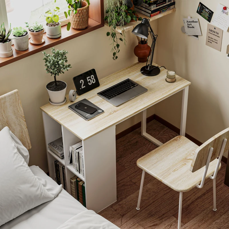 HOMCOM Compact Computer Desk, Modern Desk with Storage Compartments, for Small Spaces, 100 x 54 x 75 cm, White