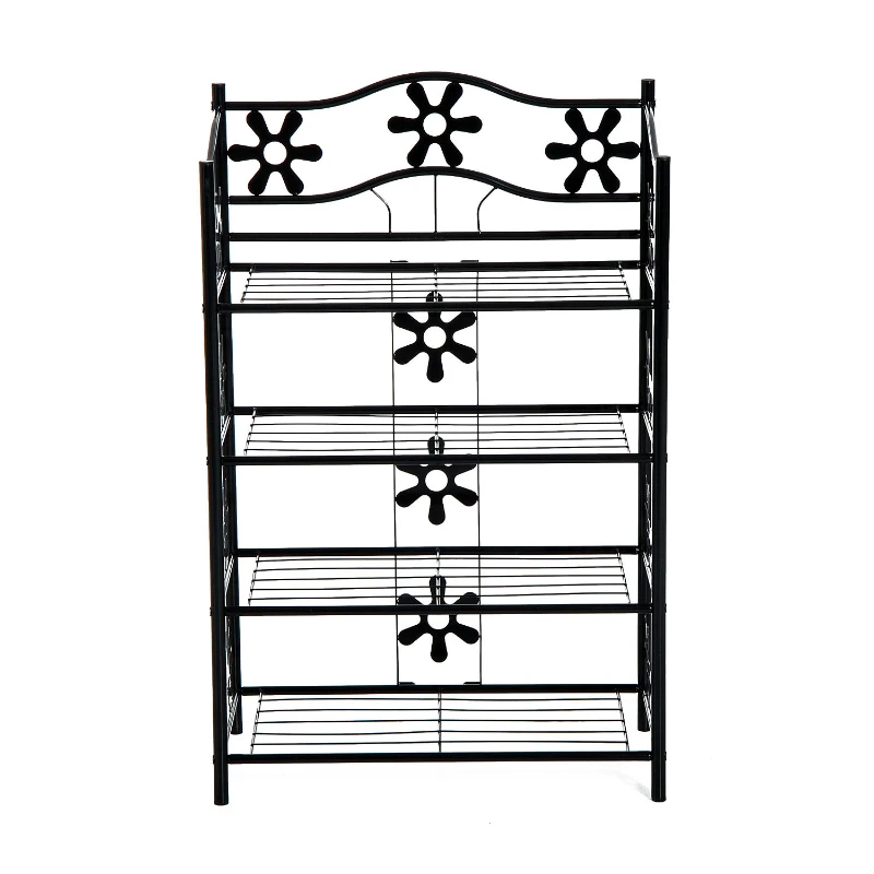HOMCOM Shoe Rack, Plant Stand, Flower Rack, Freestanding Shelf, Stand, 4 Tiers, Metal, 59.5 x 30 x 92 cm, Black