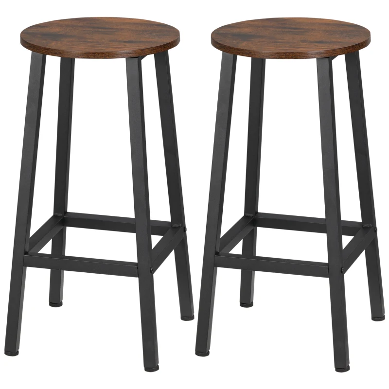 HOMCOM Set of 2 modern-style 65 cm high stools with footrest - rustic brown and black