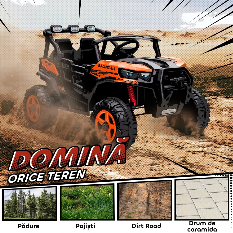 AIYAPLAY Mașinuță Electrică pentru Copii 3-8 Ani 24V cu 2 Locuri, Dublu Motor, Telecomandă și Pornire Lentă, Portocaliu