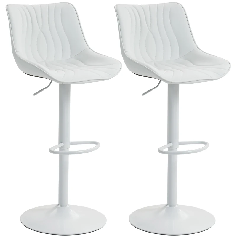 HOMCOM Set of 2 bar stools, bar chairs steel frame adjustable height 92-110 cm, backrest footrest white