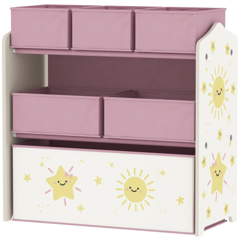 AIYAPLAY Kids Toy Storage Units, 3-Tier Toy Organiser Shelf with 6 Removable Boxes for Kids, Bedroom, Playroom, Pink