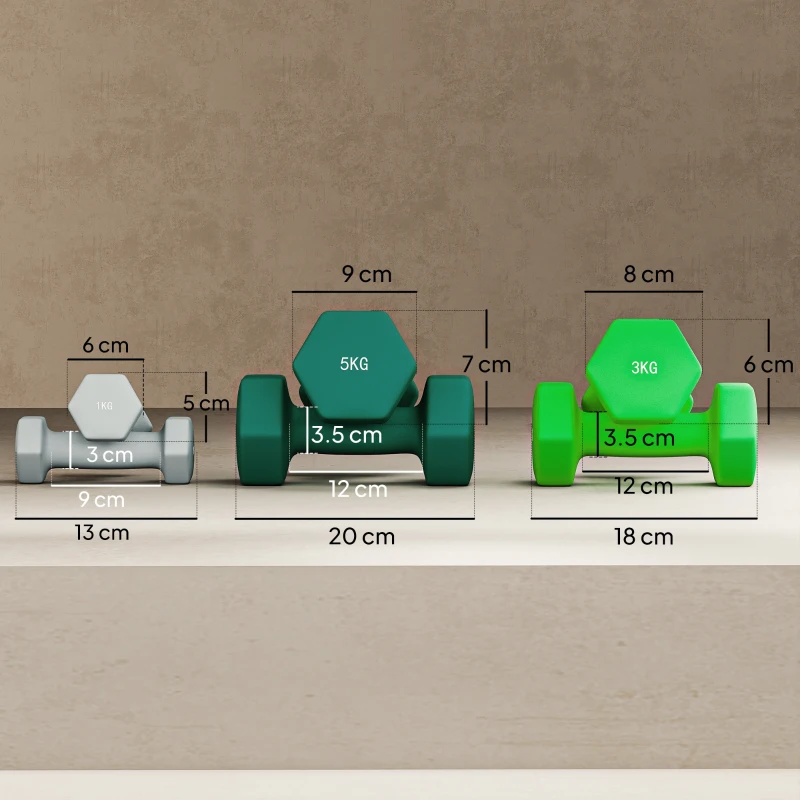 SPORTNOW Dumbbell set with storage rack, 6-dumbbell set for fitness training, 2 x 1kg, 2 x 3kg, 2 x 5kg
