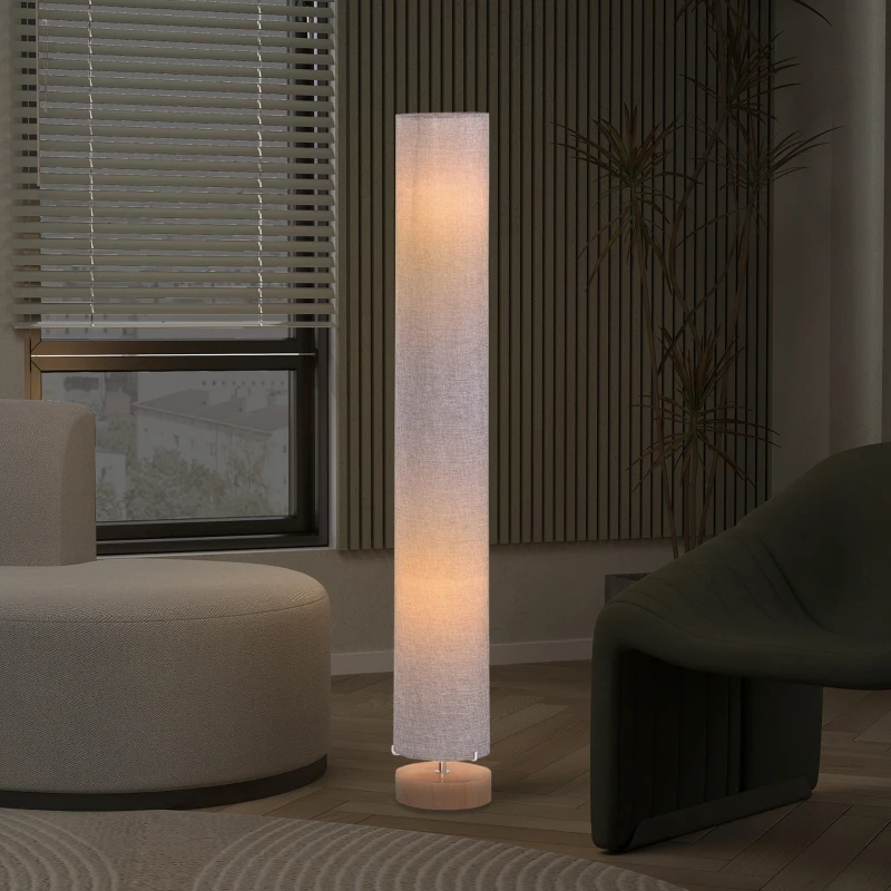 HOMCOM Floor Lamp for Living Room, 47" Modern Standing Lamp with Linen Shade, Wooden Base, Grey
