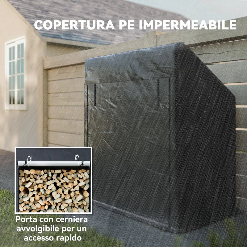 Outsunny Portalegna da Esterno in Acciaio Rinforzato con Copertura Impermeabile, 100x60x110 cm, Nero