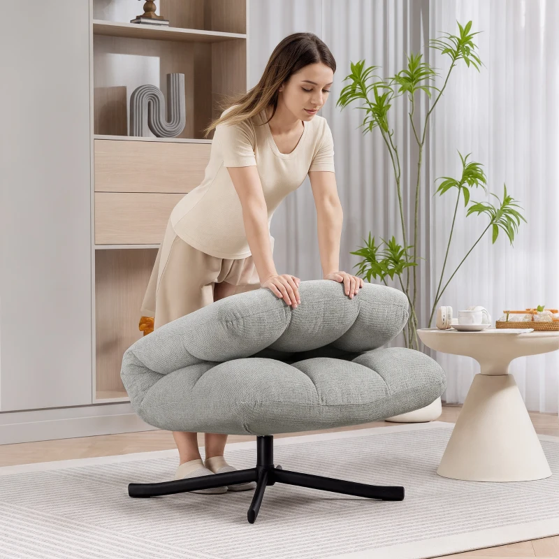 HOMCOM Swivel Lounge Chair with Wide Seat, water-repellent Chenille Look, crossed Steel Legs, Light gray