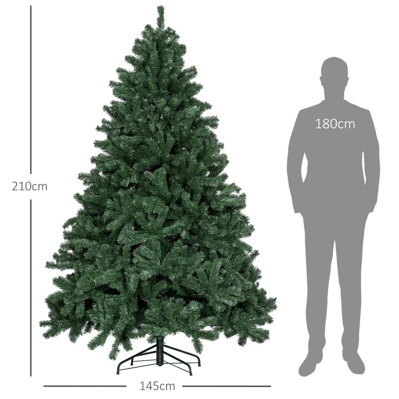 HOMCOM 210 cm artificial Christmas tree with foldable metal stand, 1674 branches, realistic Christmas decoration