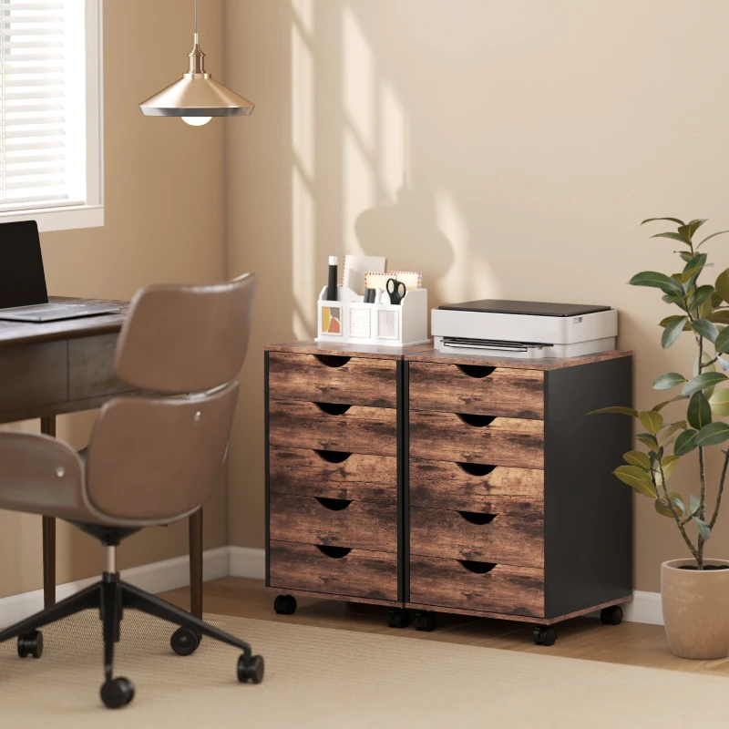 HOMCOM Five-Drawer Filing Cabinet - Rustic Brown
