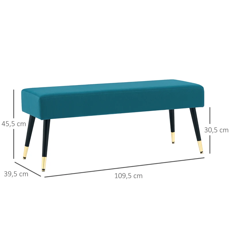 HOMCOM End-of-Bed velvet upholstered bench with metal legs, for bedroom dining room living room hallway, green