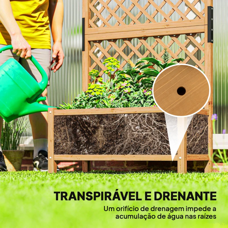 Outsunny Floreira de Jardim com Treliça Caixa de Plantio com Suporte para Plantas Trepadeiras 90x45x180cm Madeira