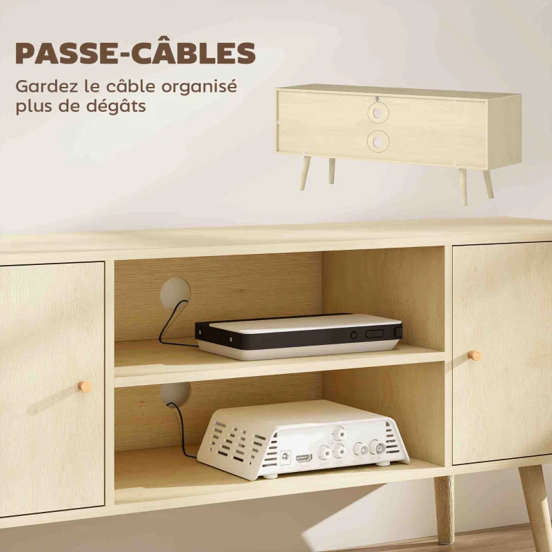 HOMCOM Meuble TV meuble télé pour téléviseur jusqu'à 55 pouces 2 placards et 2 étagères ouvertes 120x34x50cm effet bois naturel