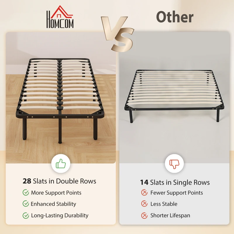 HOMCOM Cadru de Pat Industrial cu 28 de Lamele și Spațiu de Depozitare, din Lemn și Oțel, 190x90x31 cm, Negru și Lemn