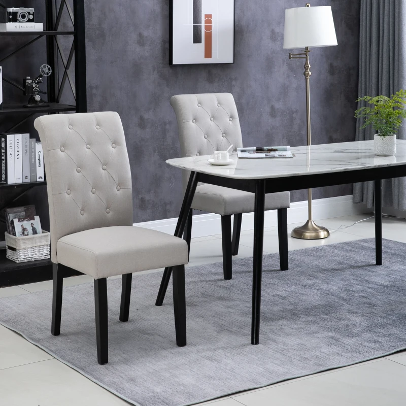 HOMCOM Set of 2 Dining Chairs Kitchen Chairs High Comfort Wooden Legs Linen 47 x 61 x 101 cm