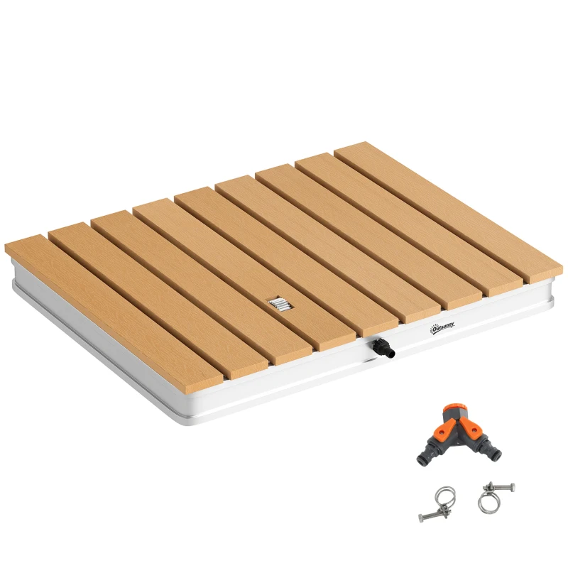 Outsunny Floor shower Garden shower with adjustable foot wheel Aluminum up to 4 m fountain height 70 x 55 cm Natural wood