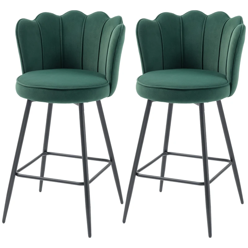 HOMCOM Set of 2 bar stools, bar chairs with backrest and footrest, steel legs, 54 x 55 x 97 cm, dark green