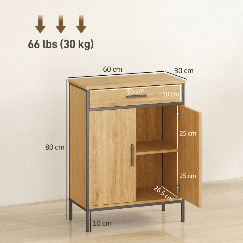 HOMCOM Bathroom cabinet, two-tier shelves, large drawer, industrial style, oak effect