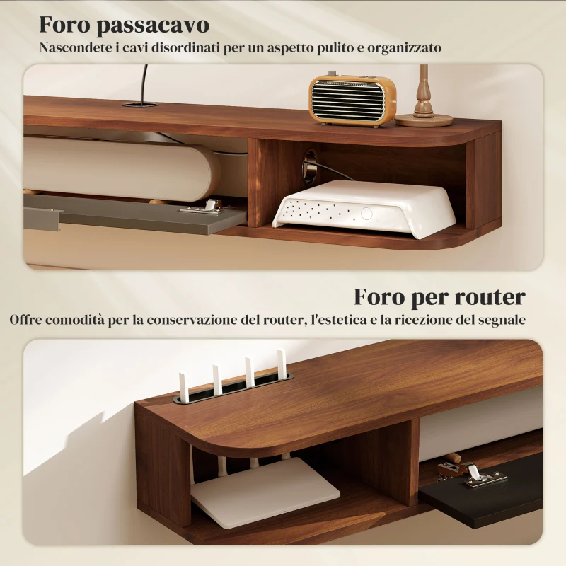 HOMCOM Mobile Porta TV fino 50" Sospeso con Cassetto, 2 Ripiani Aperti e Foro Passacavi, 120x24x16 cm, Noce
