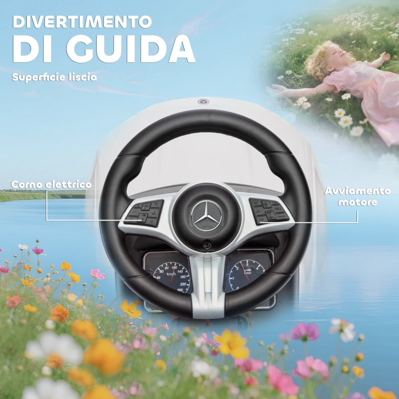 AIYAPLAY Macchina Cavalcabile per Bambini 1-3 Anni convertibile in Passeggino con Licenza Mercedes, 91x40x83 cm, Bianco