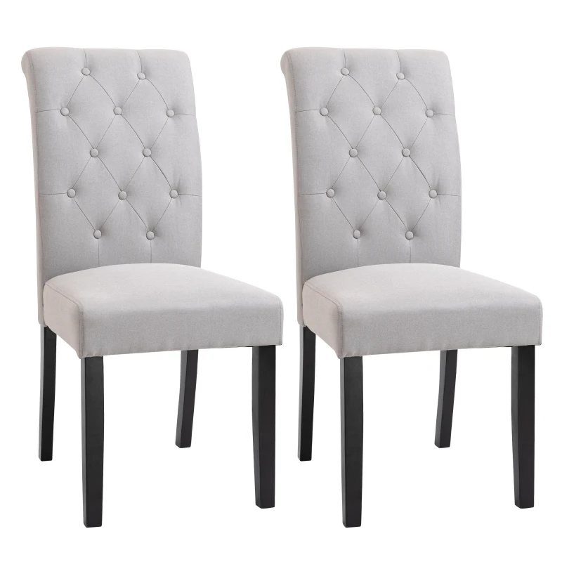HOMCOM Set of 2 Dining Chairs Kitchen Chairs High Comfort Wooden Legs Linen 47 x 61 x 101 cm
