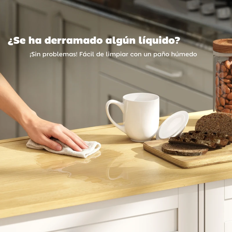 HOMCOM Isla de Cocina con Ruedas Encimera Plegable 2 Puertas con Cierre Suave 2 Cajones 6 Estantes Abiertos Blanco