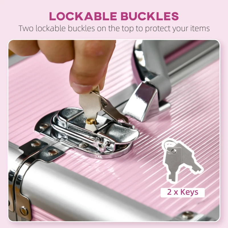 HOMCOM Rolling Makeup Storage Case w/ Swivel Wheel, Pink