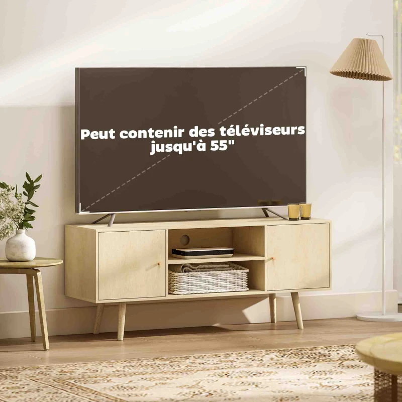 HOMCOM Meuble TV meuble télé pour téléviseur jusqu'à 55 pouces 2 placards et 2 étagères ouvertes 120x34x50cm effet bois naturel