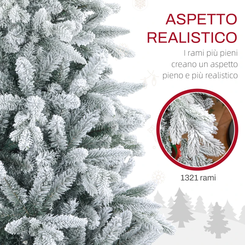 HOMCOM Albero di Natale Innevato con 1321 Rami Ignifughi, in Plastica e Metallo, Ø115x180 cm, Verde