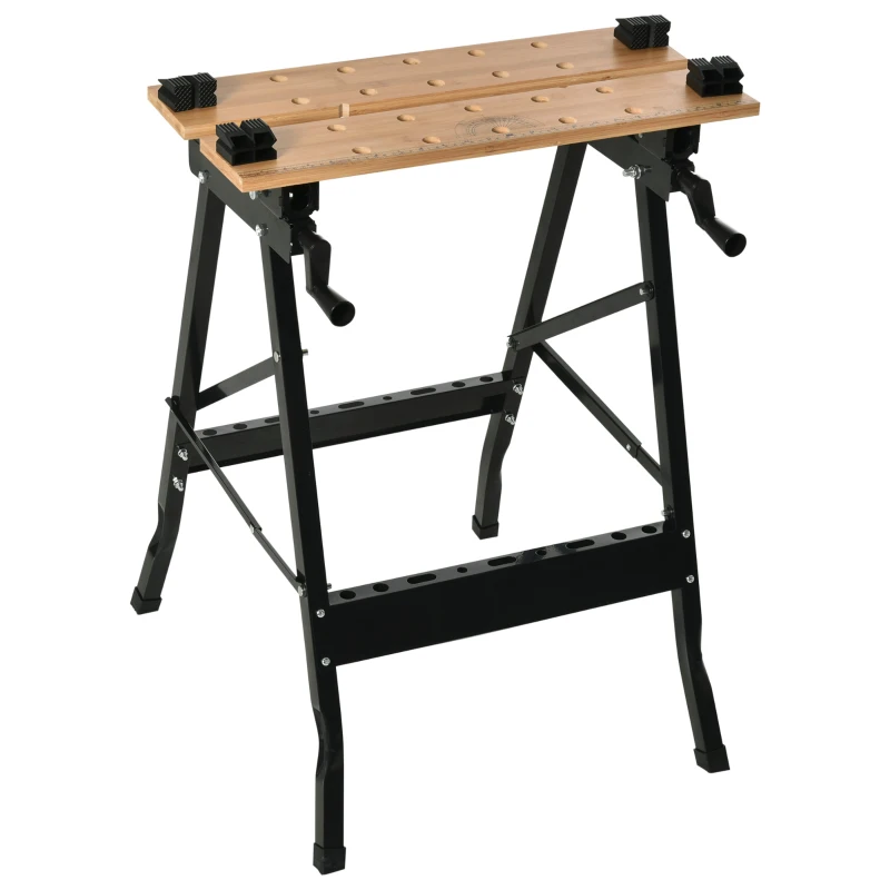 HOMCOM Folding clamping workbench with 4 clamps work table, 150 kg load, 63.5x60.5x78cm, Black