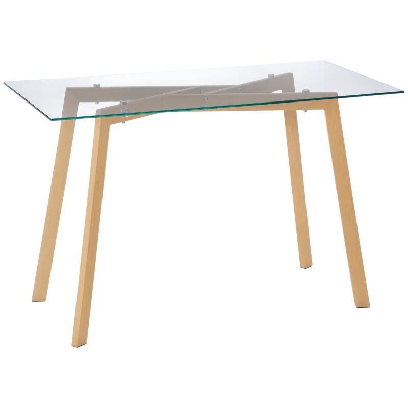 HOMCOM Dining Table for 4, 120x60x76cm, Kitchen Table, Tempered Glass Top and Steel Legs, Transparent
