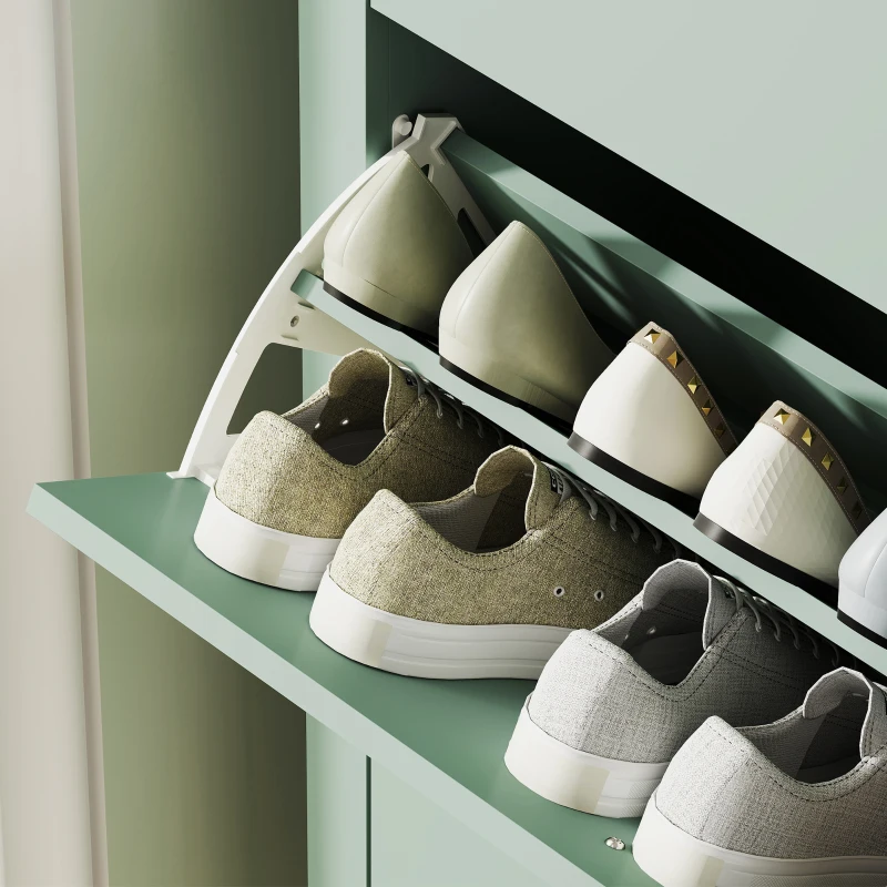 HOMCOM Mueble zapatero 14 pares, armario zapatero con 3 cajones abatibles, estantes extraíbles y regulables, verde