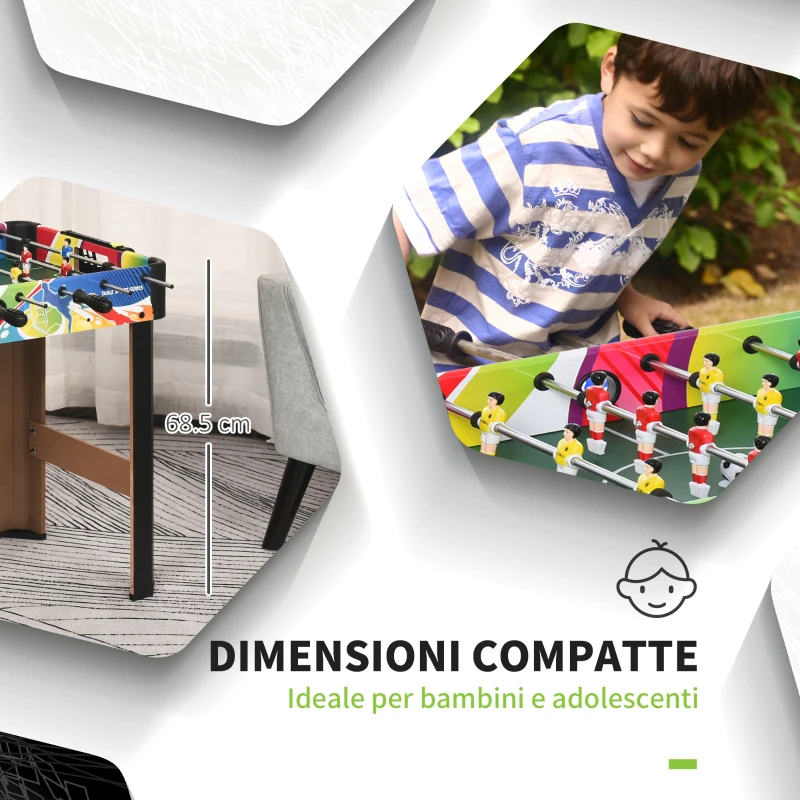 HOMCOM Calcio Balilla con 2 Tabelloni Segnapunti, in Legno, Acciaio Inox e Plastica, 86.5x43.5x63 cm, Multicolore