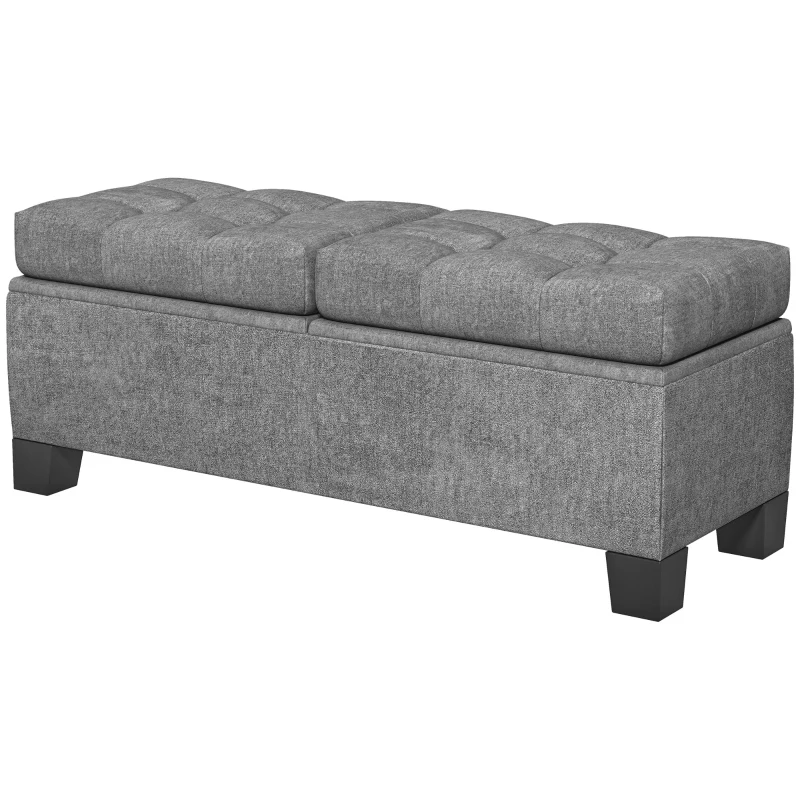 HOMCOM Storage Bench with Storage, Upholstered Bench with Linen Look, Padded Storage Box up to 180 kg Capacity, for Hallway, Bedroom, Living Room, 116x41x47 cm, Gray