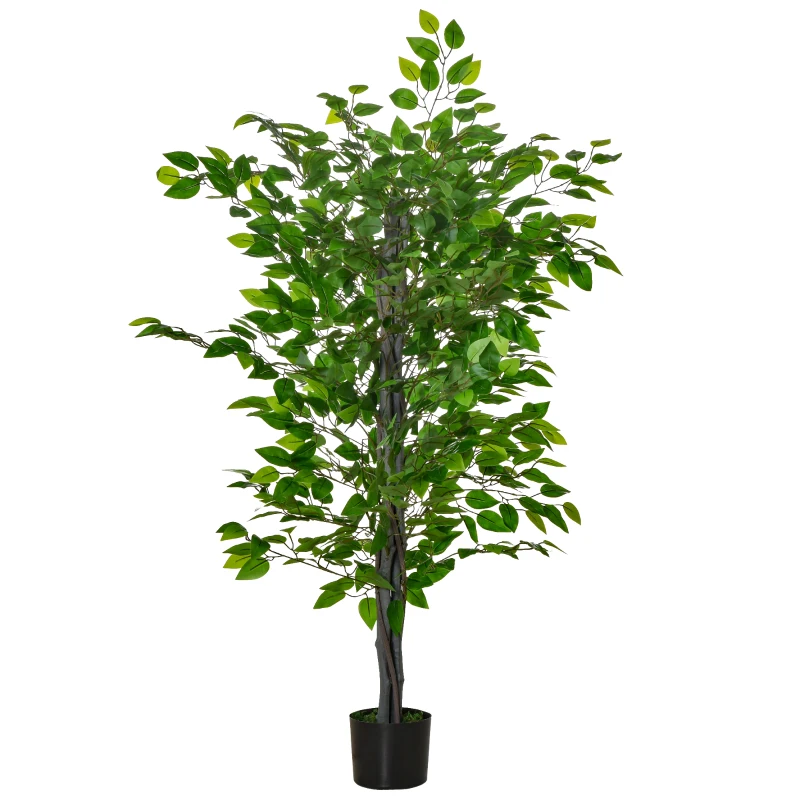 HOMCOM Artificial Tree Artificial Plant Ficus H.1.35 m Trunk Branches Vine Lichen Leaves High Realism Pot Included