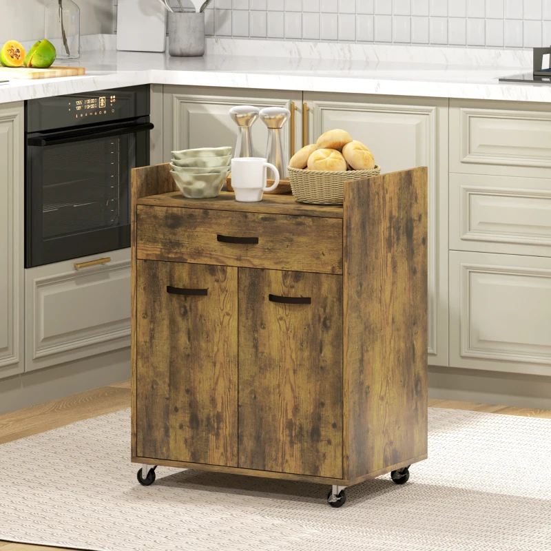 HOMCOM Chariot de service desserte de cuisine à roulettes tiroir placard 2 portes étagère en bois effet bois d'acajou