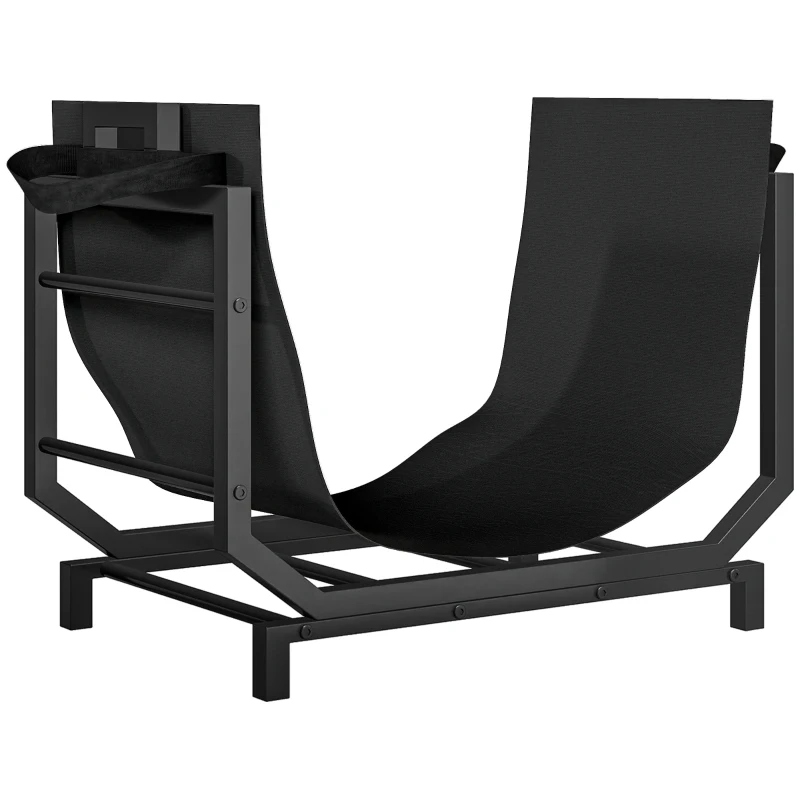 Outsunny Log Rack with Carry Bag and Handles for Indoor Use, Sturdy Metal, 53 x 33 x 43 cm, Black