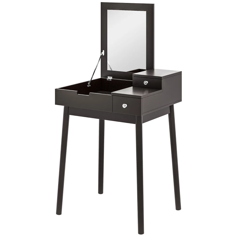 HOMCOM Dressing Table with Flip-up Mirror, Makeup Desk with 2 Drawers and Pine Wood Legs, Vanity Table Writing Desk for Bedroom Living Room, Black