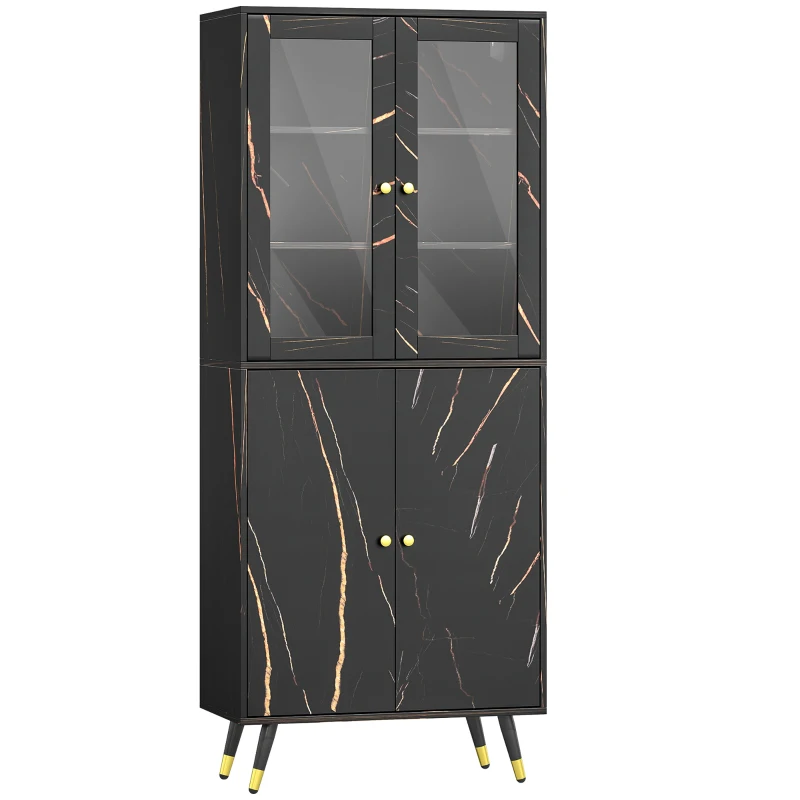 HOMCOM Biblioteca, estantería de 6 niveles, mueble de almacenamiento 6 estantes abiertos puerta de vidrio y armario 70 x 35 x 170 cm negro