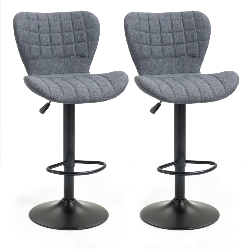 HOMCOM Set of 2 Bar Stools Curved Buttoned Back Design Adjustable Seat Height 61-81 cm 360° Swivel Footrest Velvet Gray